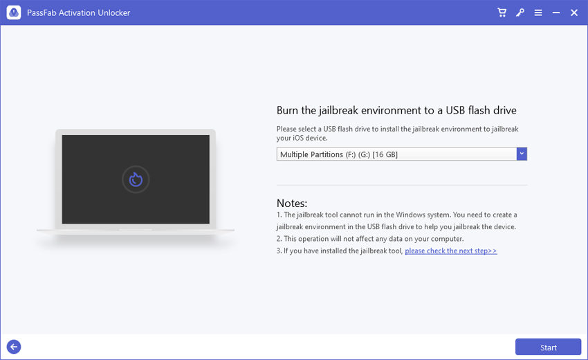 burn jailbreak tool in passfab activation unlocker