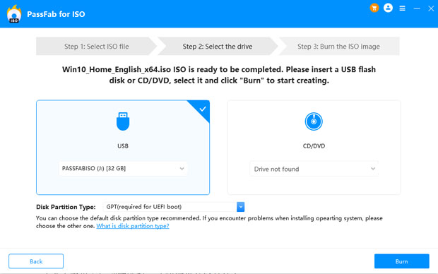 select usb in passfab for iso